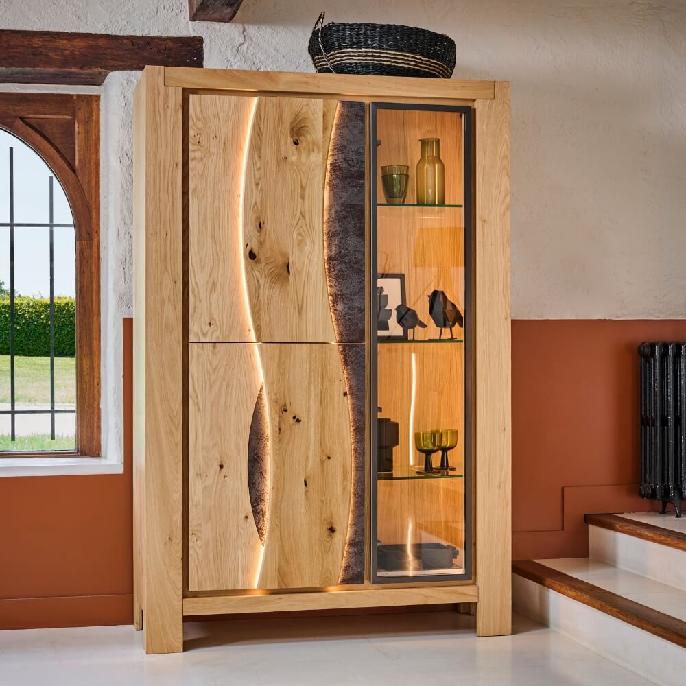 Vitrine 2 portes bois 1 porte verre