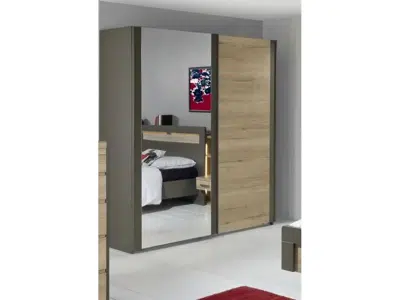 Armoire 2 portes coulissantes 1 bois 1 glace