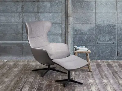 Fauteuil basculant, têtière réglable + Pouf