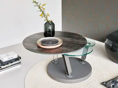 Table basse ronde plateaux pivotants