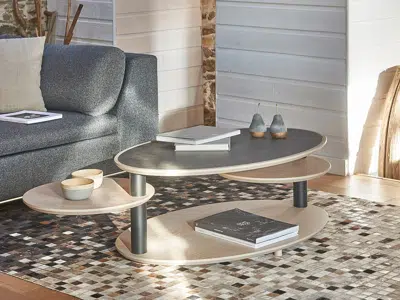 Table basse ovale 2 plateaux pivotants