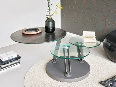 Table basse ronde plateaux pivotants